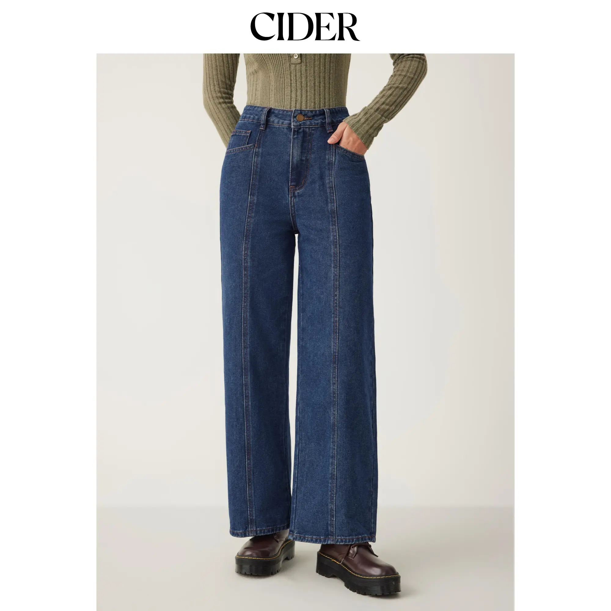 Cider [size 0-10] Denim Middle Waist Pleated Wide Leg Jeans