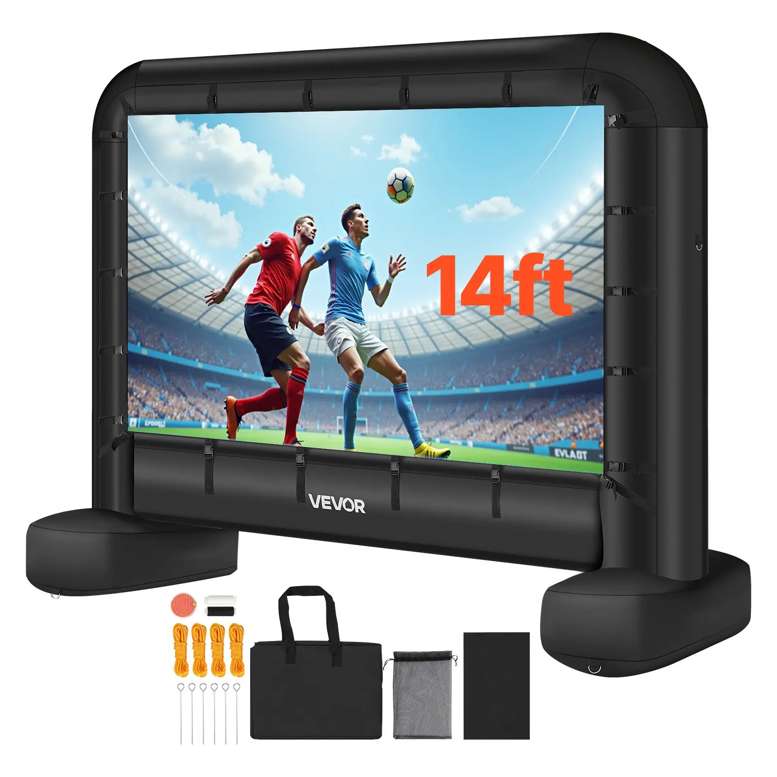 【Summerfinds】VEVOR 14 ft Blow Up Projector Screen Outdoor, 600D Washable 16:9 Projection Screen with Portable Storage Bag, Easy Set-Up for Family, Neighbors, Pool Fun, Theme Party Events