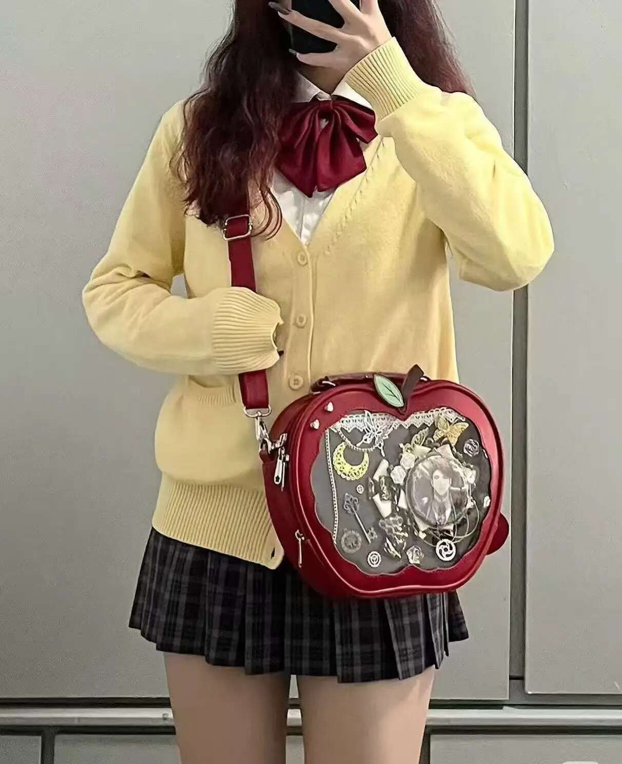 Y2K New Niche Design Apple Ita Backpack Harajuku Girl Transparent Pocket Cute Crossbody Bag DIY Display Knapsack Fashion Handbag