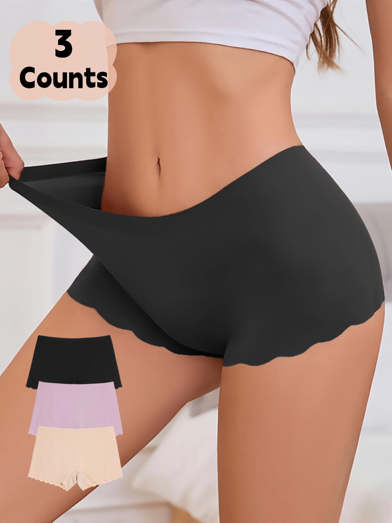 Women's 3pcs Solid Scallop Trim Boxer Briefs, Soft Comfy Breathable Seamless Knicker for Daily Wear, Ladies Underwear for All Seasons