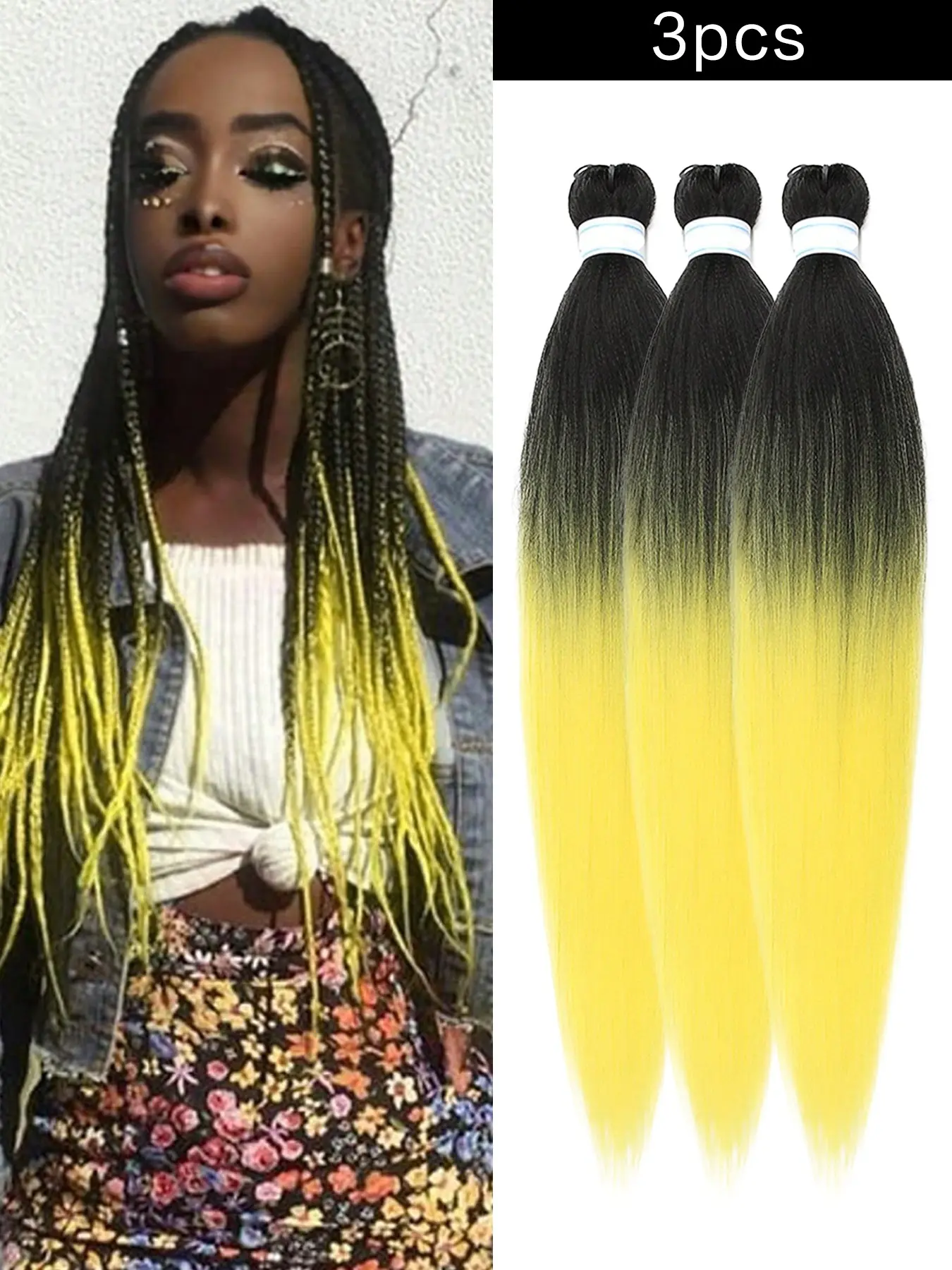 3PCS 26 Inch Pre-Stretched Braiding Hair Extensions, Ombre Yellow Orange Color Low Temperature Hot Water Setting Braid Hair for Women DIY Box Braids Twist Braids Hairstyle for Woven Used Daily Parties Cosplay Halloween And Christmas