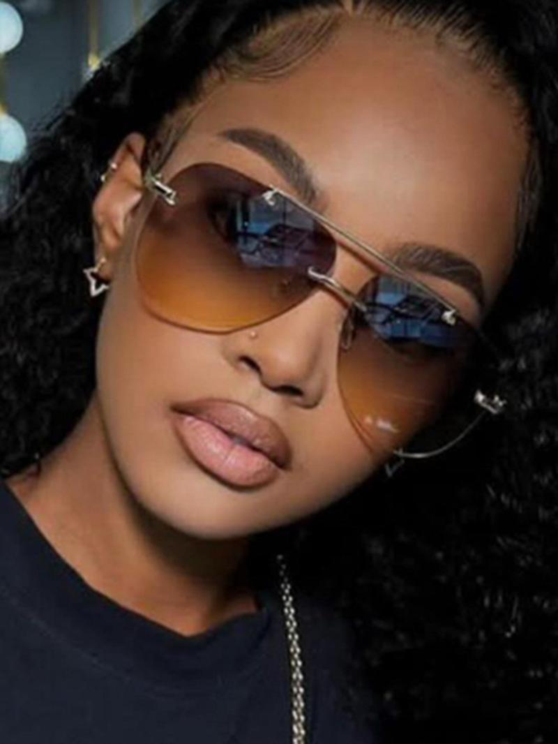 Women's Ombre Tinted Lens Metal Sunglasses, Modern Trendy Sunglasses, Trendy Casual Sunglasses for Everyday Use, Fashion Accessories for Outdoor Activities