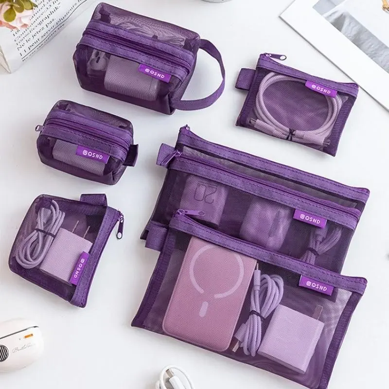 6pcs Minimalist Transparent Mesh Coin Pouch, Portable Mini Zipper Wallet, Outdoor Carry Case for Cards Keys Coins