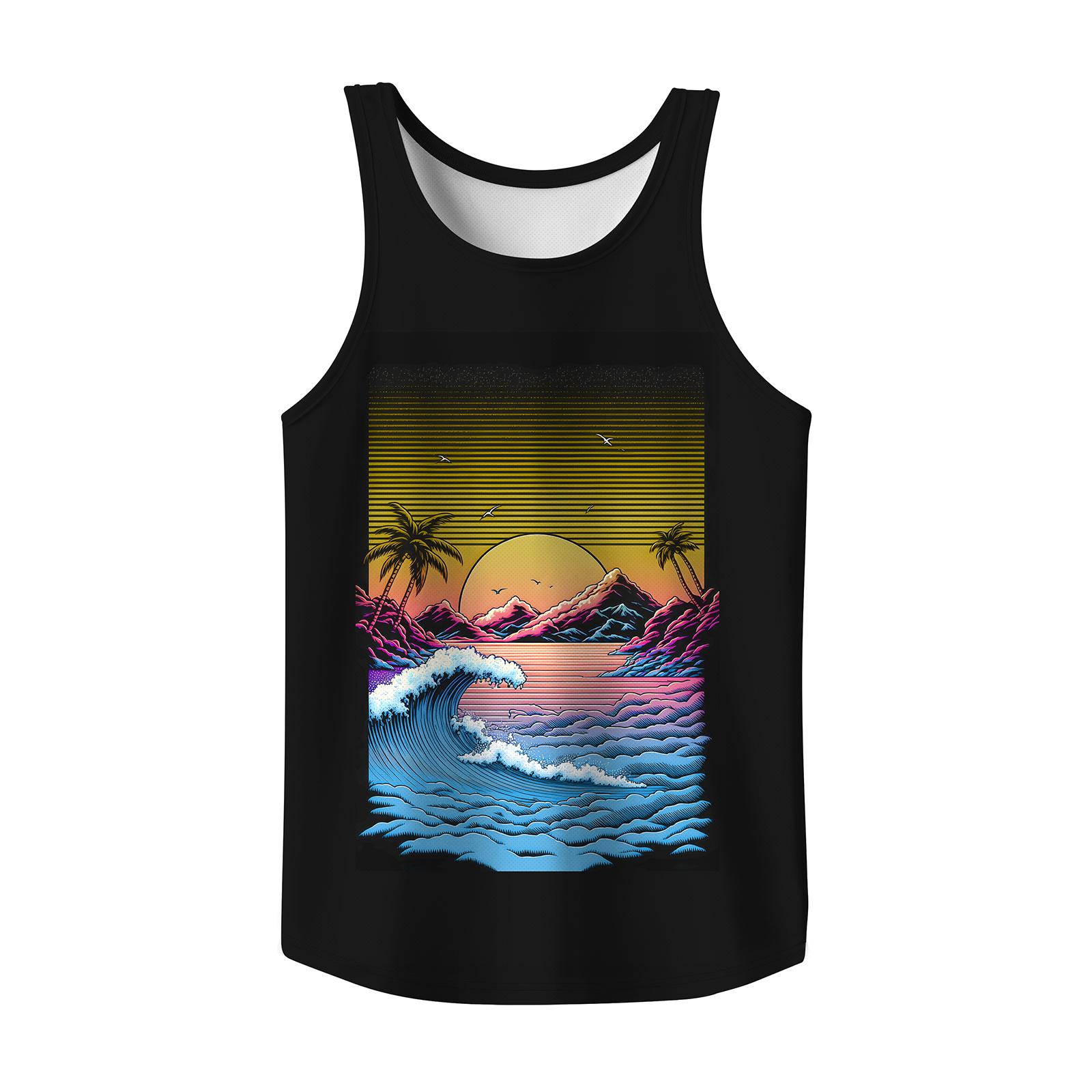 Hawaiian Style Letter Graphic Tank Top Sleeveless Shirt | Gym Workout Casual Summer Menswear Tops, Fit Unisex Ideal Holiday Vacation Wear