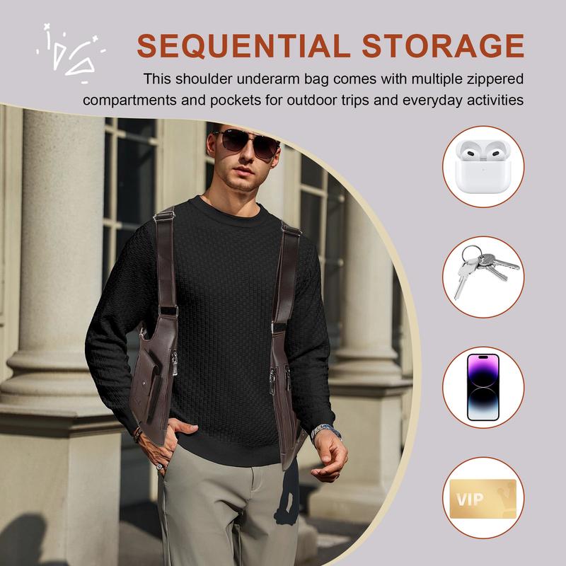 Men'S Double Shoulder Underarm Vest Bag |   Anti-theft Hidden Underarm Wallet Pocket, Casual Backpack, Steampunk Style Single Shoulder Bag, Adjustable Faux Leather Strap, Perfect Gift For Boyfriends On Valentine'S Day, Christmas, And Birthdays