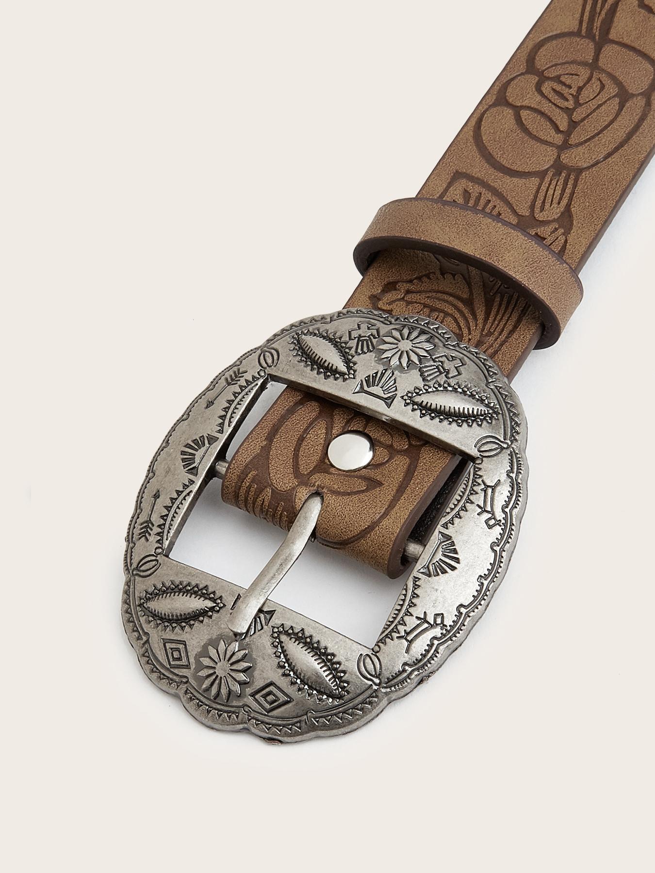 Simple Rectangle Metal Buckle Belt Vintage Printed Brown PU Leather Waistband Unisex Jeans Pants Decoration Belt Trendy Belt Pu Leather Belts Fashion Vintage Belts