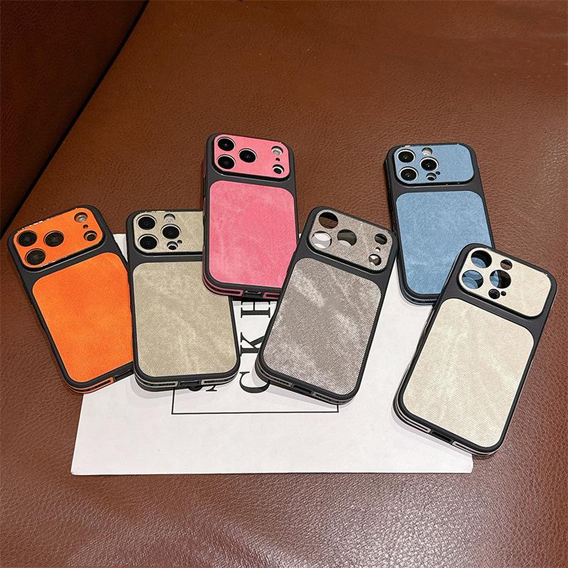 Instantly enlarges the screen, suitable for iPhone 17/16/15/14/13, denim-pattern side-stick anti-collision edge denim leather protective case