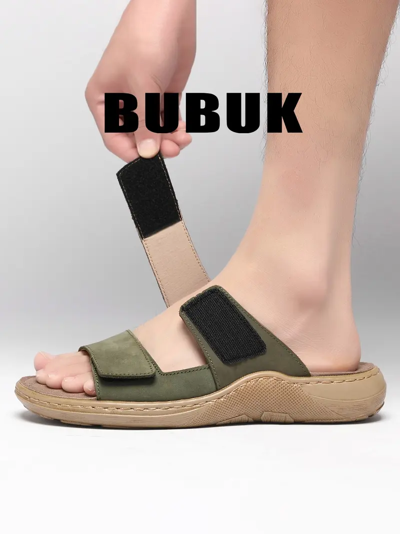 BUBUK Men's First Layer Cowhide Fashion Slippers, Arch Support, Lightweight Comfort, Outdoor Work Travel, Leather One-Step Sandals