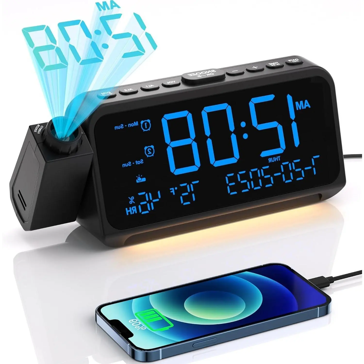 Projection Clock for Bedroom Ceiling, Alarm Clock for Heavy Sleepers
