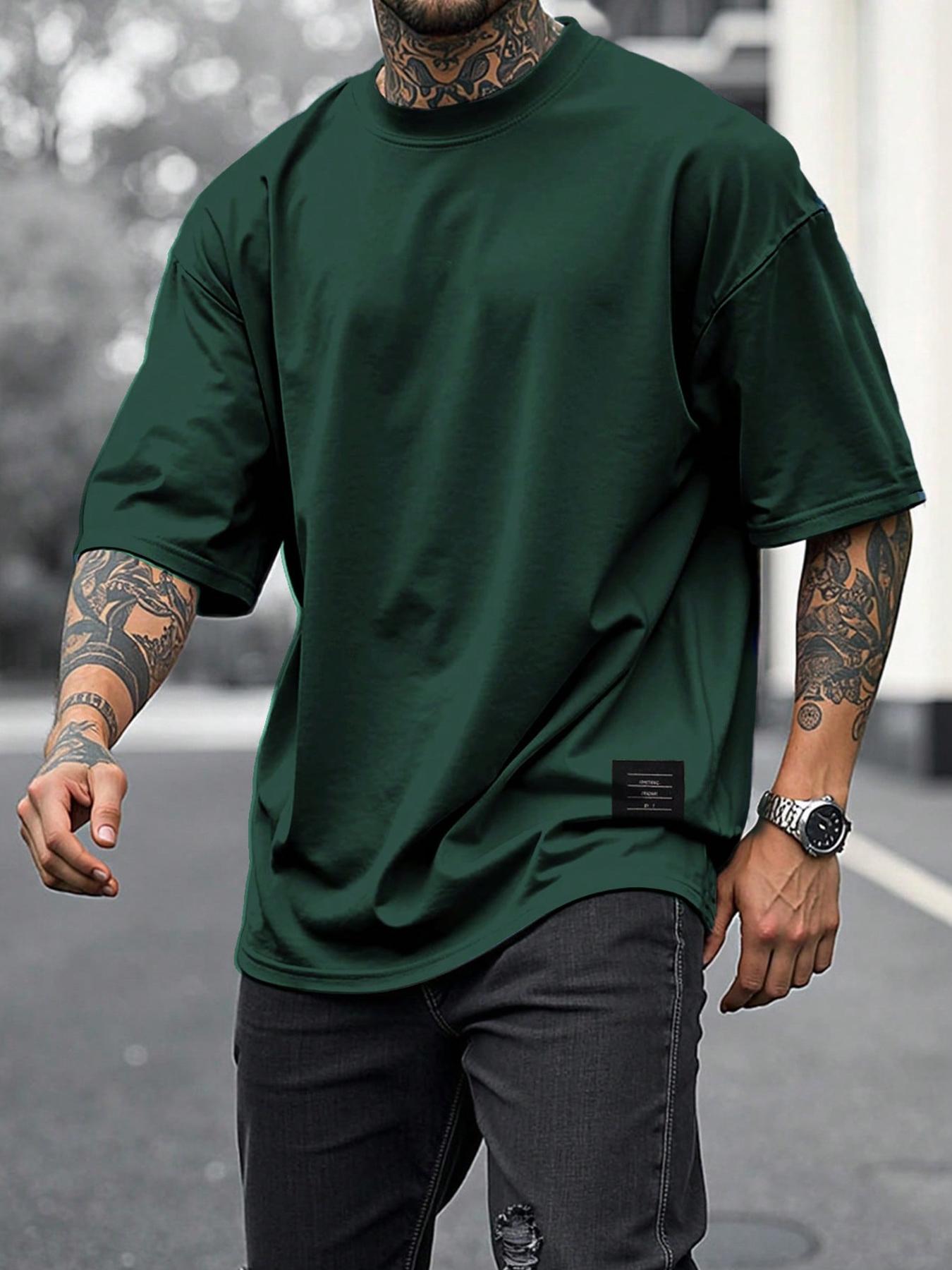 Men's Solid Short Sleeve Tee, Loose Casual Comfy Round Neck T-shirt for Summer, Fashion Men's Top for Daily Wear, Tropical