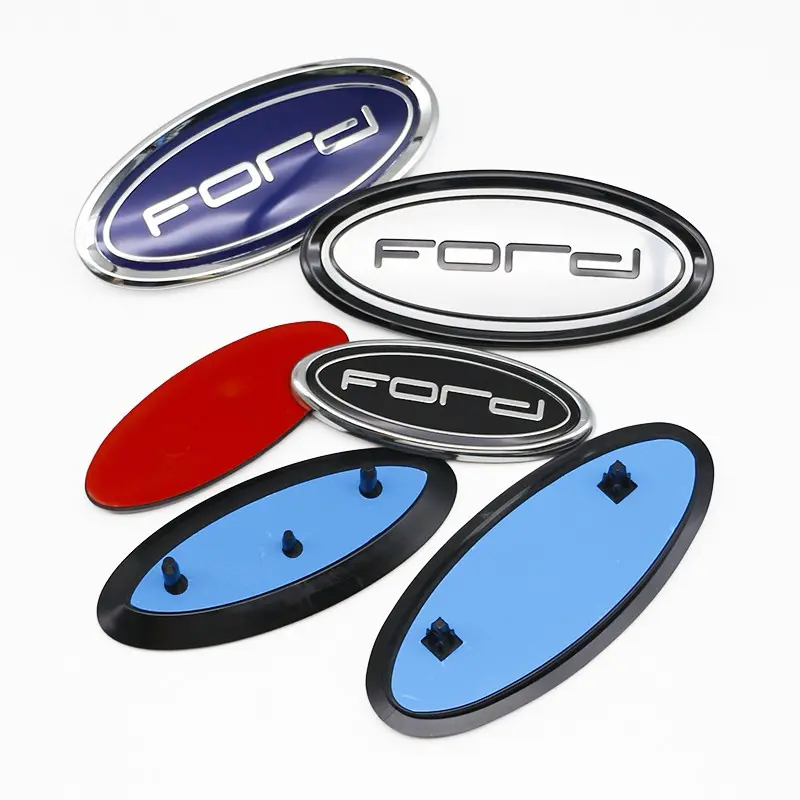 3D Car Oval Front Grille Rear Trunk Emblem Badge Replacement, Auto Exterior Logo Label Cover, Compatible with Ford Focus Fiesta Mondeo Kuga Ranger F150 EcoSport