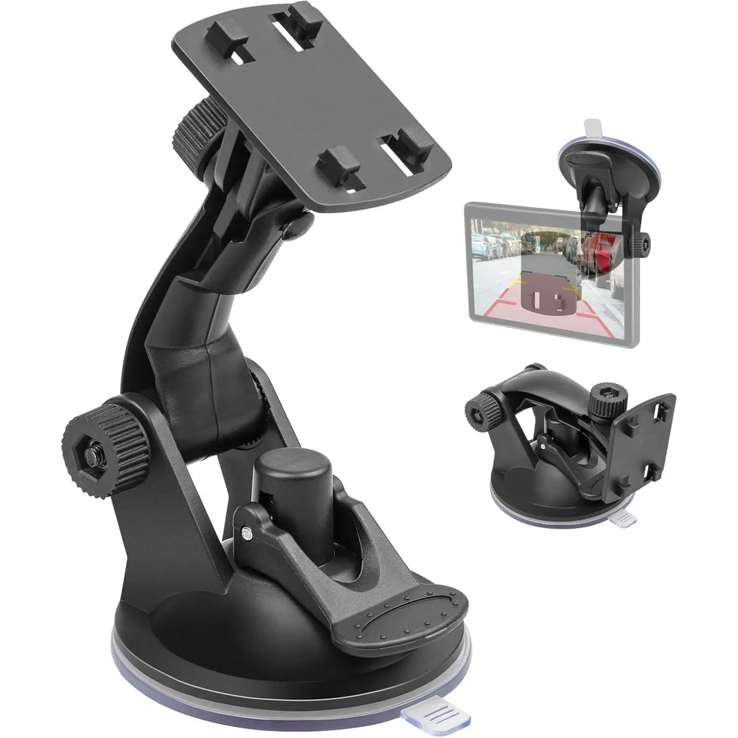 4-Hole Direct Fit Suction Cup Mount for Backup Camera 4.3"/5" , Knob-Lock Adjustable Dashboard Windshield  Mounting Bracket Holder for  Rear View Camera Screen Display Stand, Digital Dashboard Mounts & Holders, Adjustable Phone Mounts & Holders