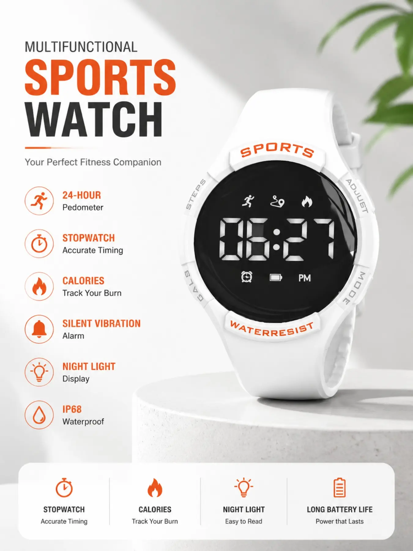 FASSUN Waterproof LED Digital Sports Watch for Men, Women,and Teens: Time and Date, Step Counter, Stopwatch,Calorie Tracking, Vibration Alarm, IP68 Water Resistance,Suitable for Outdoor Activities and Everyday Wear