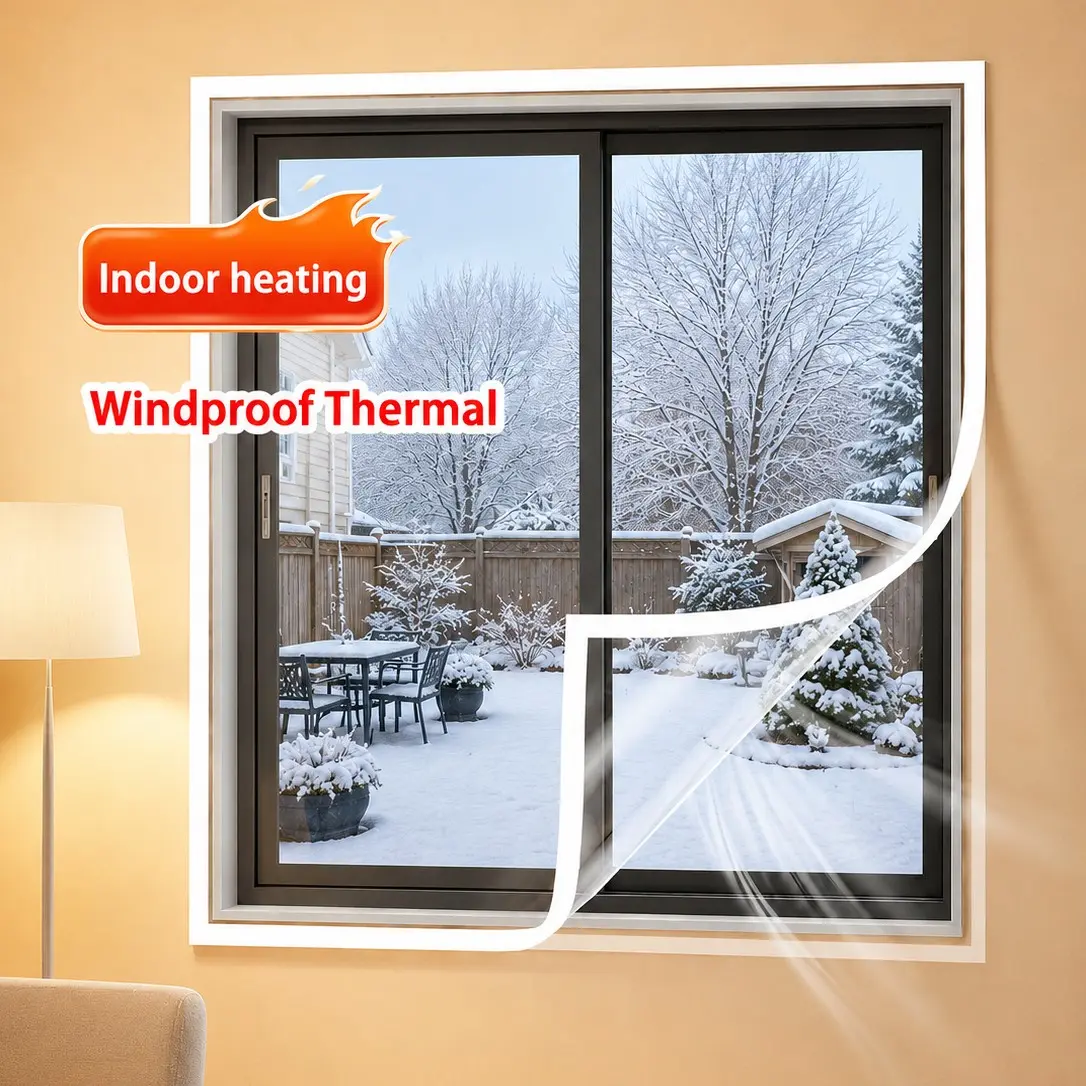 Clear EVA Self-Adhesive Window Film, No-Drill Draft and Rain Protection Cover, Transparent Easy-Install Window Insulation Film for Bedroom, Living Room and Balcony