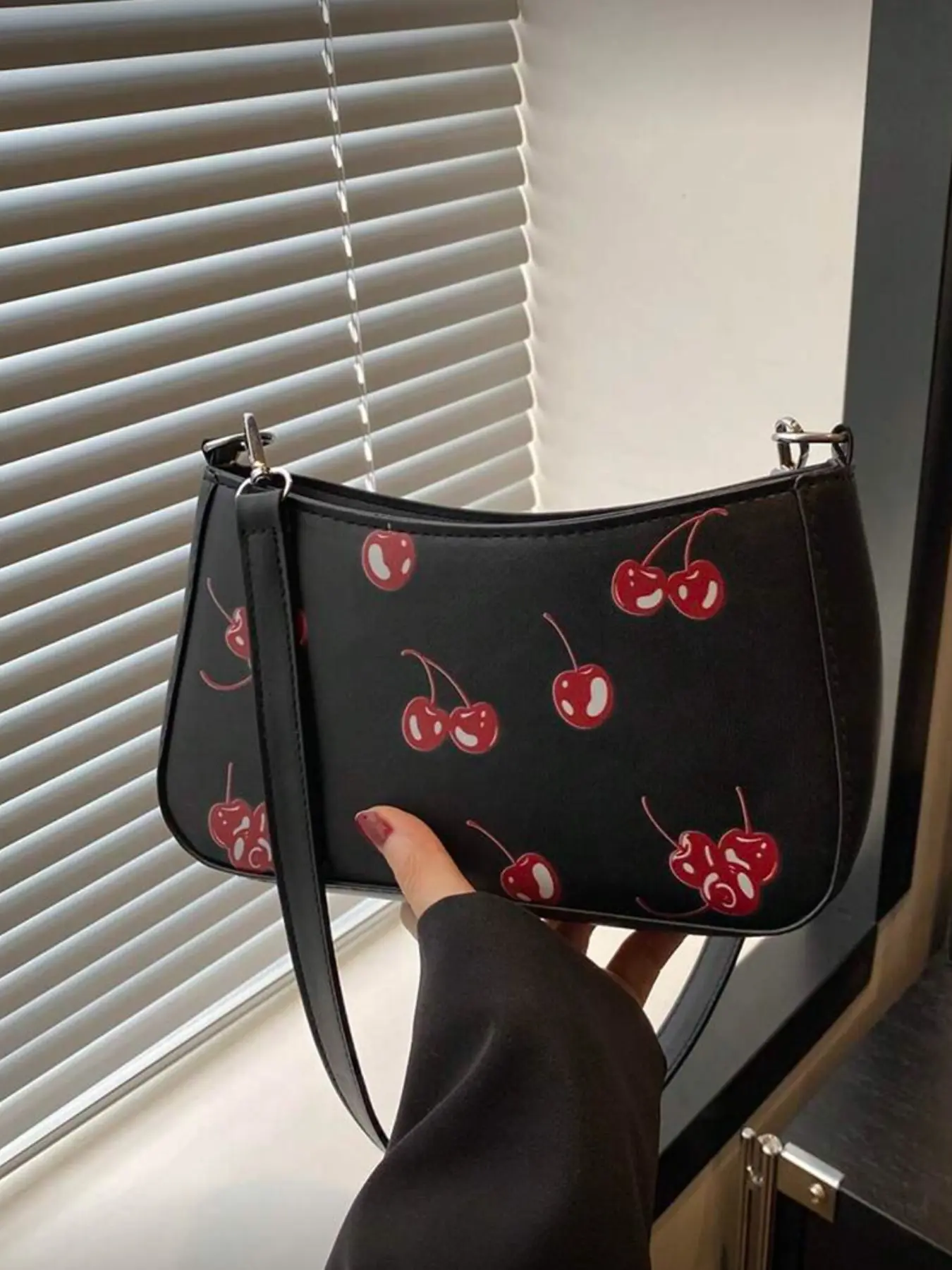 Stylish Cherry Print Underarm Shoulder Bag for Young Women, Perfect for Shopping, Office, University, Travel and Outdoors