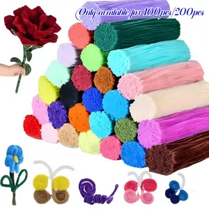 Colorful Chenille Stems, 100pcs /200pcs Multi-colored Chenille Stems for Craft Supplies & Materials, Fuzzy Pipe Cleaners Bulk for DIY Arts Projects, DIY Rose Flower, Handicraft, DIY Floral Decoration