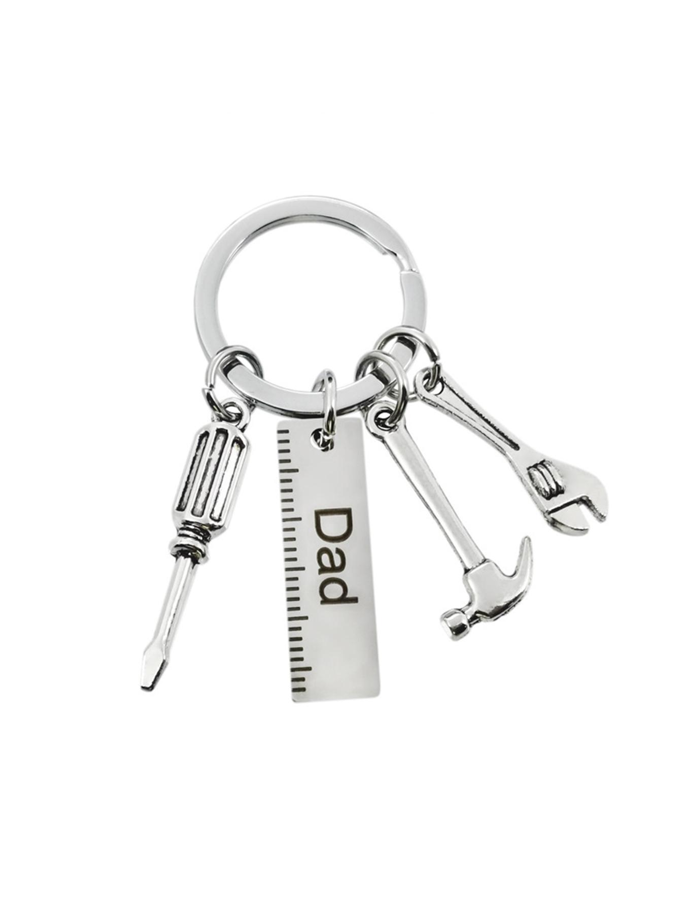 Men's Fashion Creative Letter Pattern Craftsmanship Keychain, Trendy Durable Stainless Steel Keychain Pendant, Hammer Wrench Screwdriver Shape Design Keychain, Gift