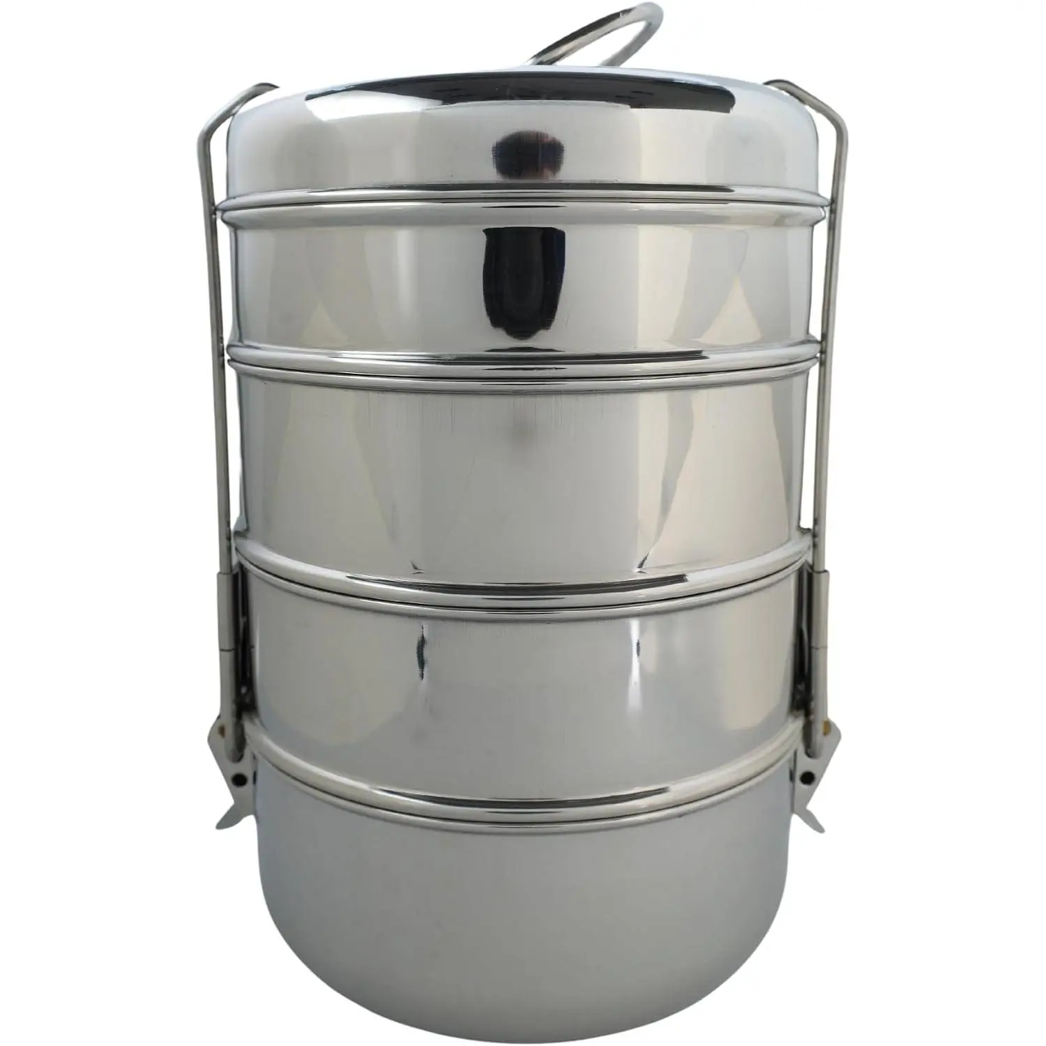 Indian Stainless Steel Modern Tiffin Lunch Box - 4-Tier, 4-Compartment Airtight Leakproof Container, 8x4 in, Suitable for Office, Outdoor Use, Tableware