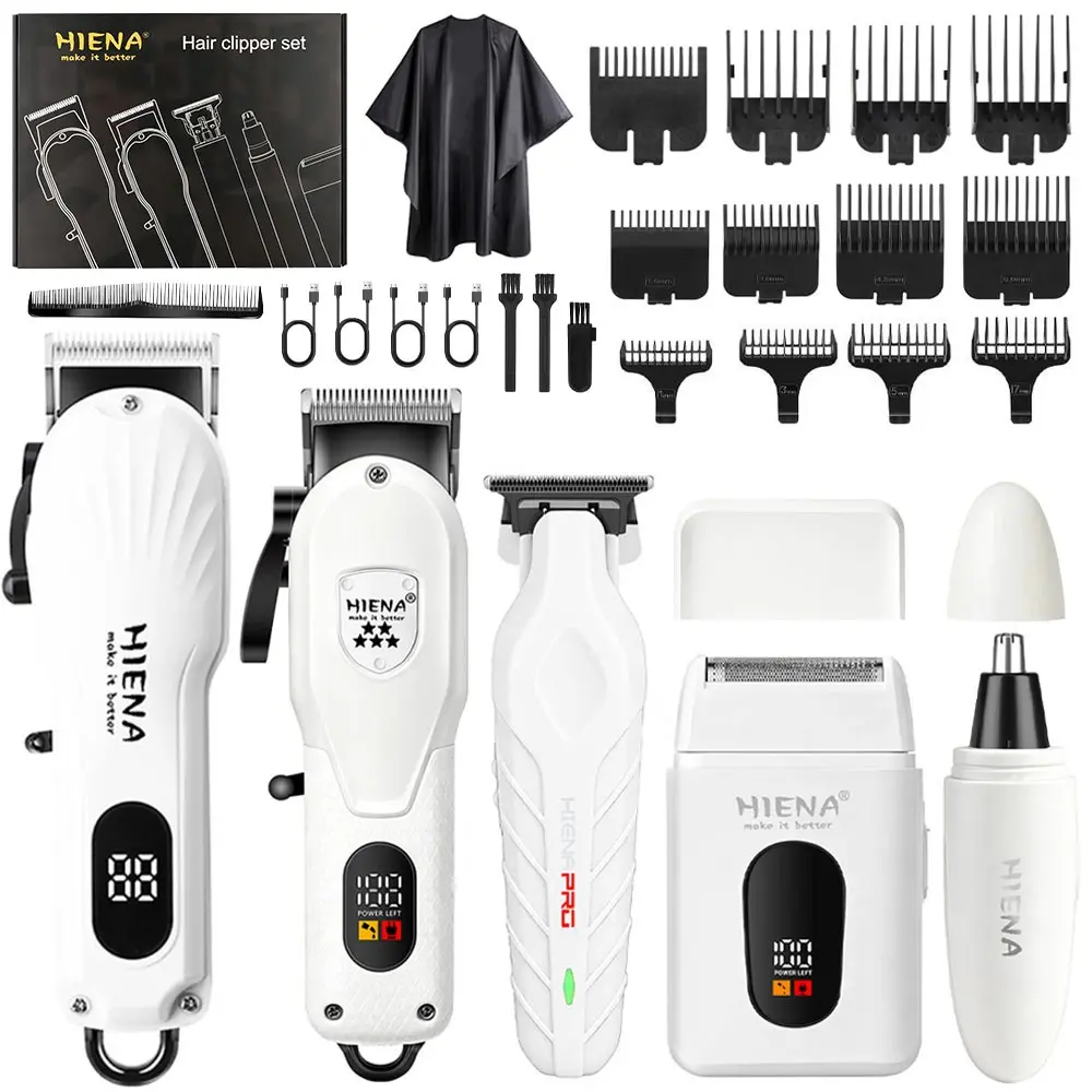New 5-Piece White Hair Trimmer Set, Large Professional Trimming, Small Home Use, Sculpting and Edging, Beard and Hair Maintenance, Nose Hair Remover, with Accessories, Men's Gift, Holiday Gift