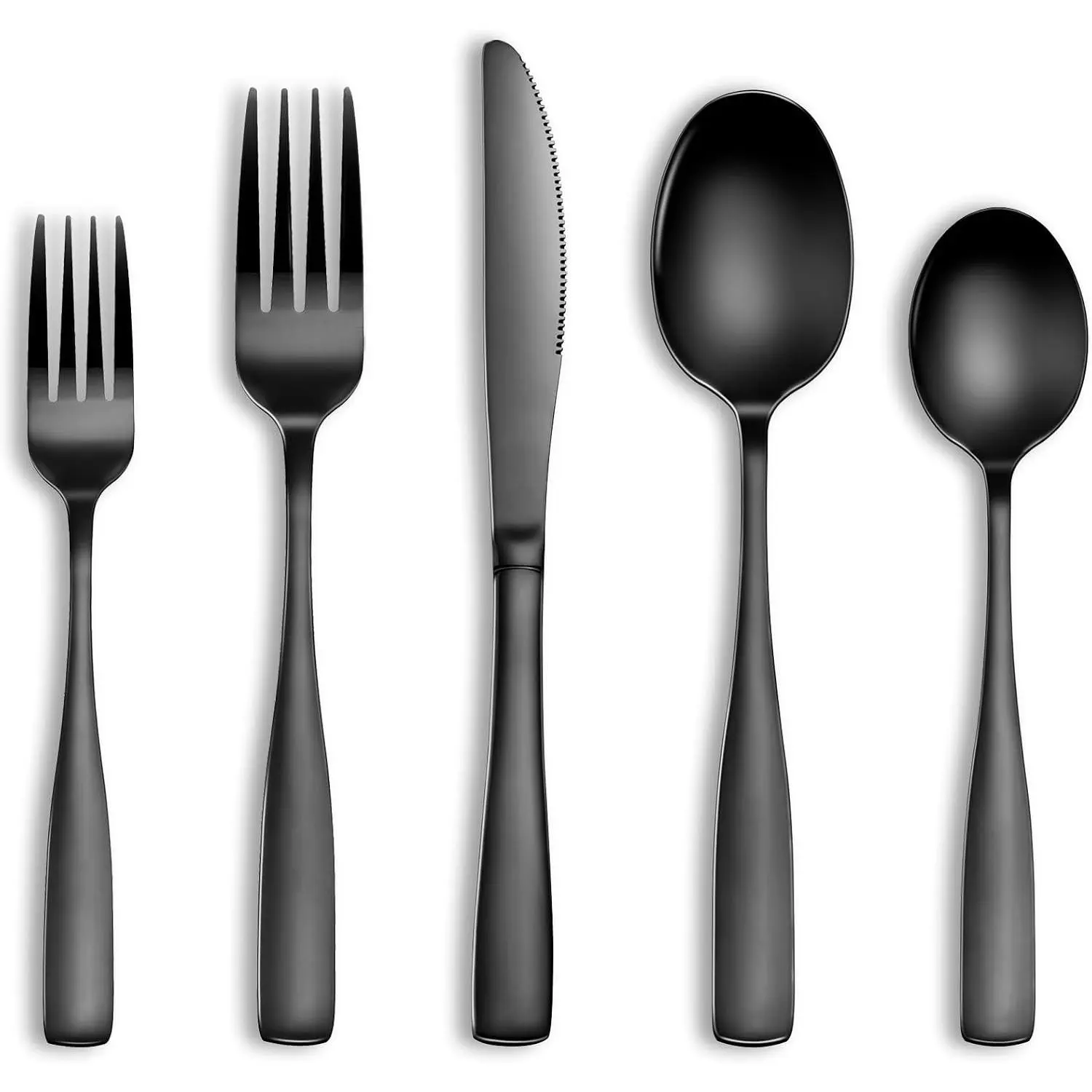 20-Pcs Retro Black Food-Grade Stainless Steel Flatware for 4, Square Mirror-Polished Tableware Utensils That Includes Knives, Forks & Spoons, Dishwasher-Safe