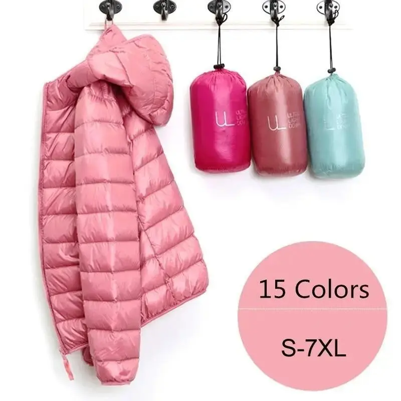 Women's Ultra Lightweight Packable Hooded Puffer Jacket, Plus Size 5XL 6XL 7XL, 15 Colors Down Coat