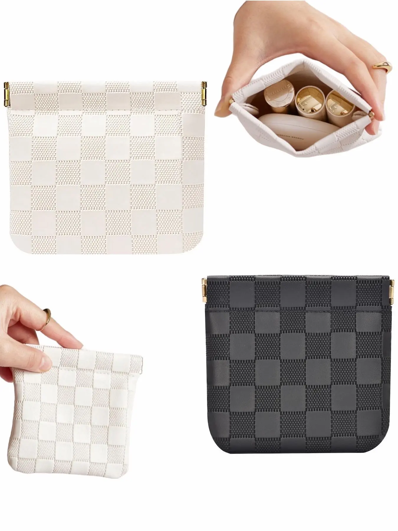 Mini plaid makeup bag, Travel Cosmetic Bags, Travel Makeup Bags Organizers, makeup storage, portable makeup bag, waterproof automatic closure without zipper, travel kit storage bag, Makeup Organizer Pouch, Cosmetics Bag