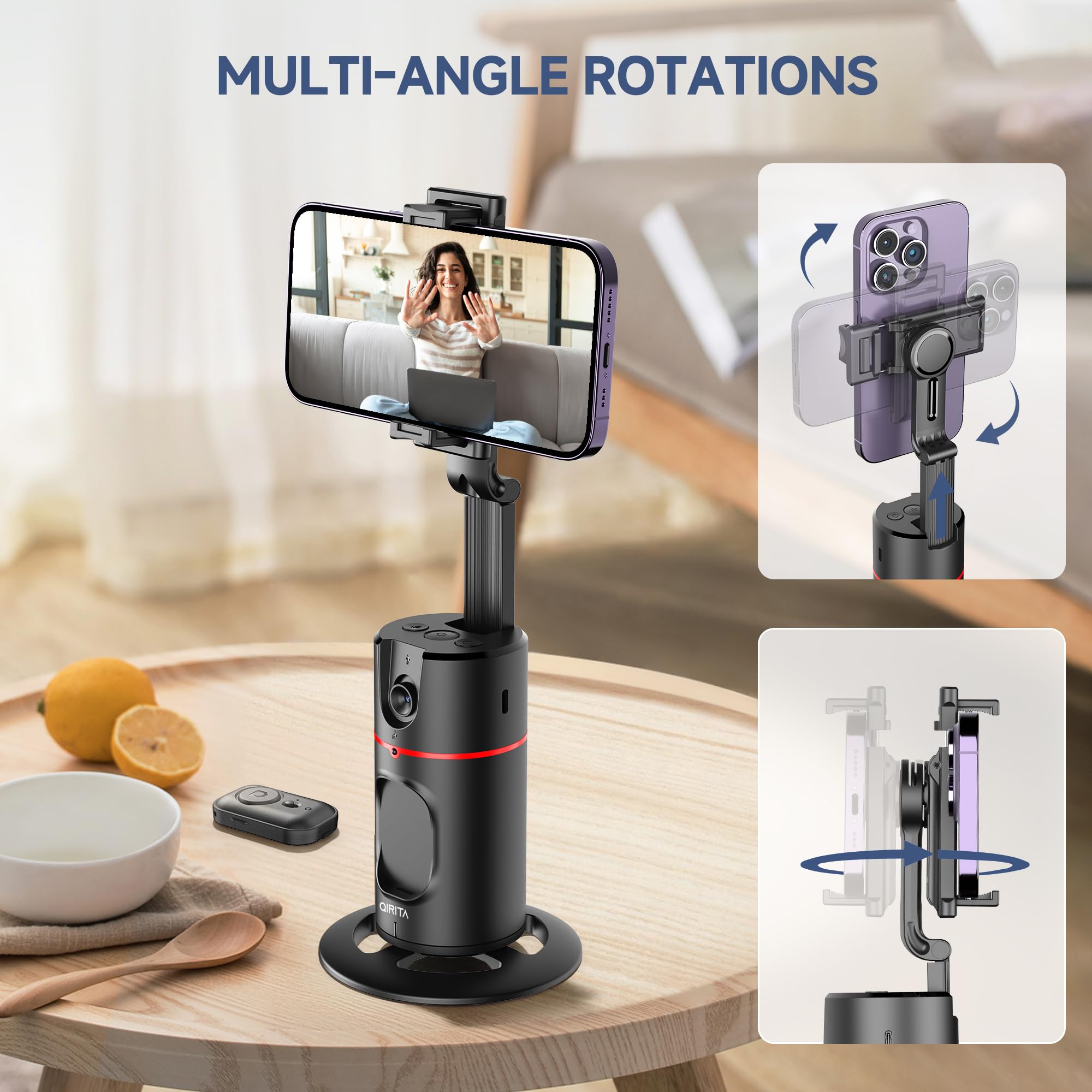 Smart Auto Face Tracking Tripod, 360° Rotation Phone Holder for iPhone Android, No App, Camera Mount Stabilizer for Vlog, TikTok, YouTube Live Smart Auto Face Tracking Tripod, 360° Rotation Phone Holder for iPhone Android, No App, Camera Mount Stabilizer for Vlog, TikTok, YouTube Live
