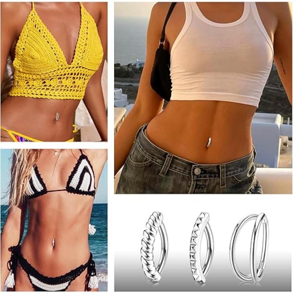 8Pcs Belly Button Ring Surgical Steel 14G Clicker Belly Rings for Women CZ Heart Butterfly Belly Button Piercing Simple Reverse Navel Barbell Rings Body Piercing Jewelry