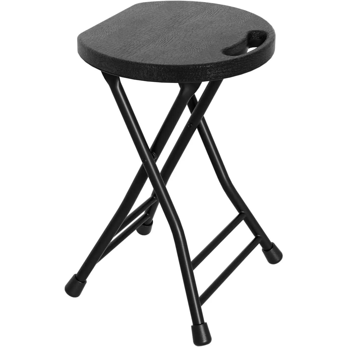 18 Inch Folding Stool with Handle - 500LBS Capacity Portable Foldable Stool with Non-Slip Feet, Heavy-Duty Steel & Plastic Collapsible Stool for Indoor Outdoor Use, Black
