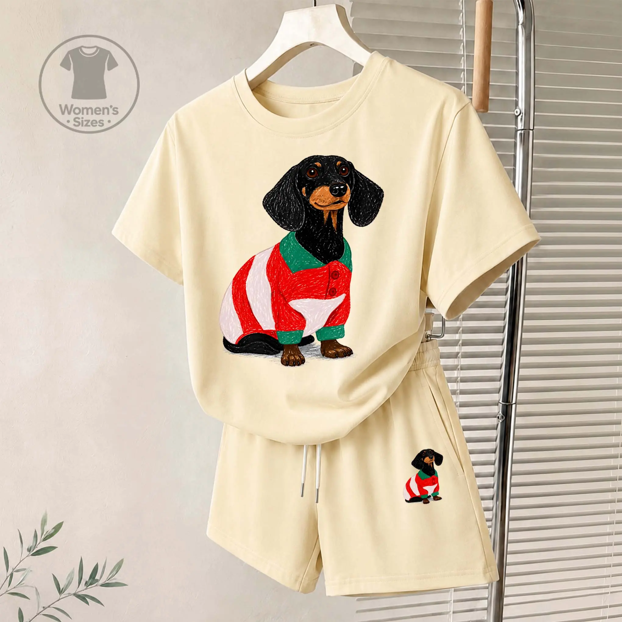 Women’S Casual Two Piece Set With Dog Athletics Graphic Print, Soft Breathable Fabric, Relaxed Fit T-Shirt And Shorts, Perfect For Travel, Cruise, Beach, Shopping And Daily Summer Wear
