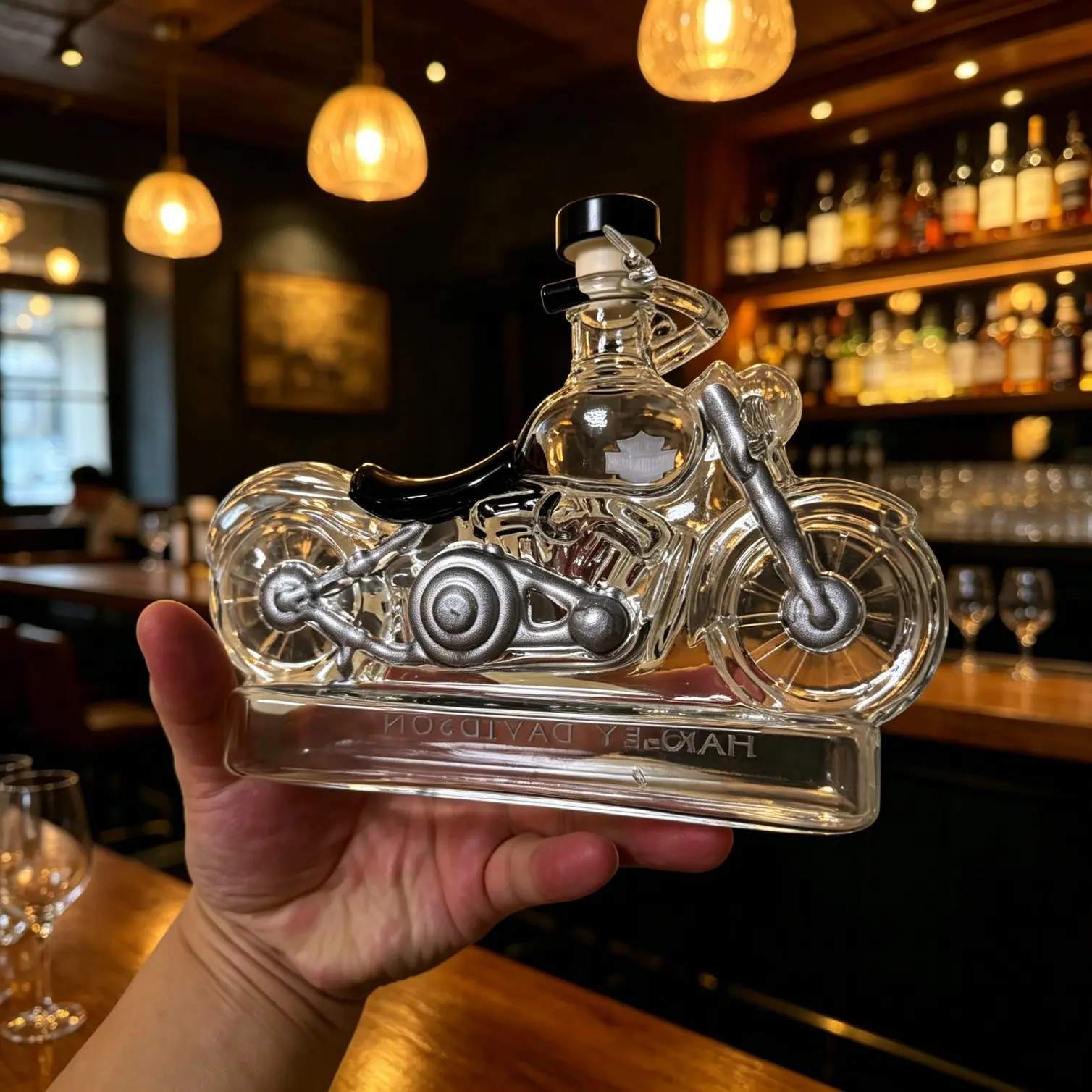 Unique Man Cave Gift Motorcycle Shaped Airtight Wine Decanter, Cool Bar Present for Whiskey Bourbon Collectors, Empty Liquor Bottle