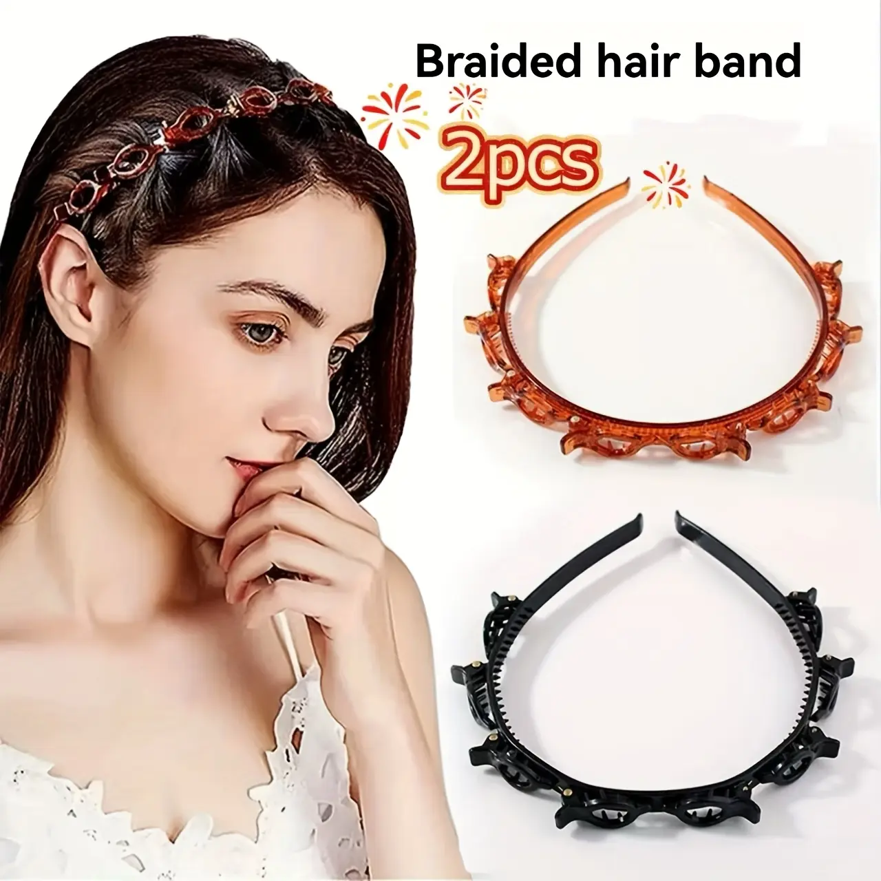 2pcs woven headband with double-layer bangs clip, multi-layer hollow braided hairband styling hair clip