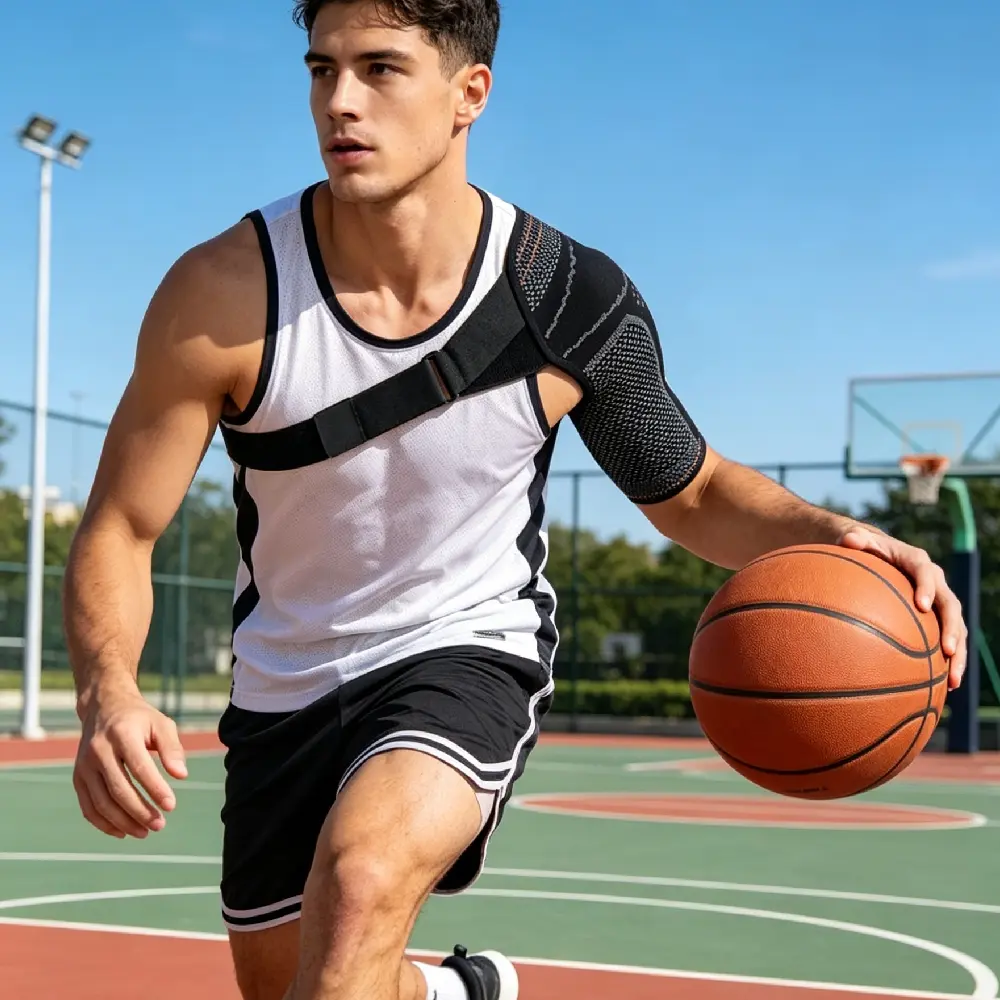 1PCS Men Women Breathable Sweat-Wicking Shoulder Brace, Adjustable Knit Compression Shoulder Sleeve Stabilizer, Fits Left Right Shoulder for Running, Basketball, Gym & Multi-Sport Activities