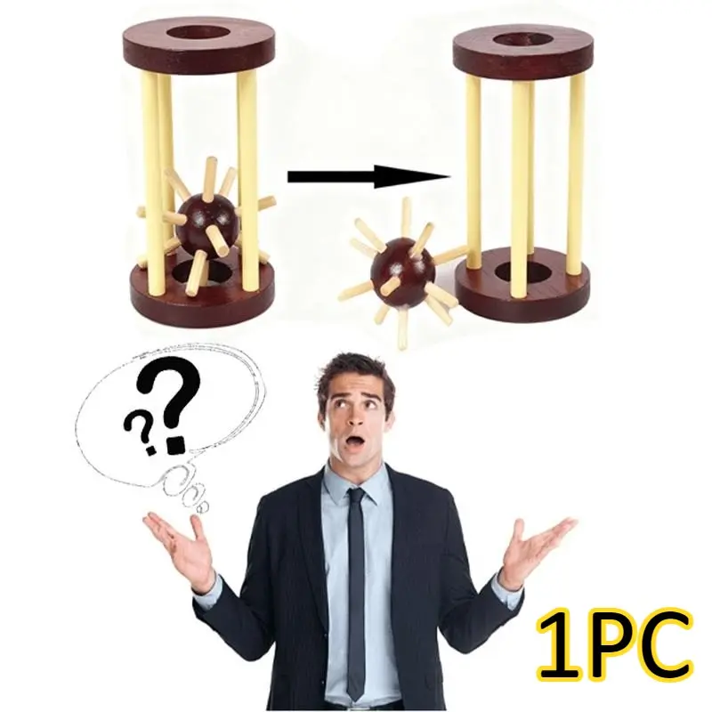 Immersive Luban Lock Wooden Puzzle – Challenge to Take the Spike Ball Out of the Cage, Patient & Entertaining Game