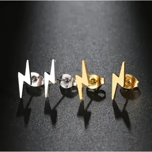 Quality Stainless Steel Super Lightning Bolt Pendant Stud Earrings