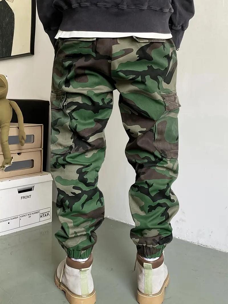 Men's Camo Print Multi-pocket Cargo Pants, Casual Loose Fit Water-repellent Fabric Trousers for Outdoor Work, Pants for Men, Men's Bottoms for All Seasons, Men's Clothing, Casual Sports Trousers