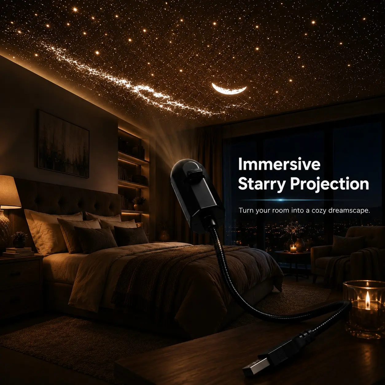 USB Galaxy Projector, Starry Sky Ceiling Projection Light for Bedroom, Portable Aurora Space Atmosphere Decor for Home, Room and Parties