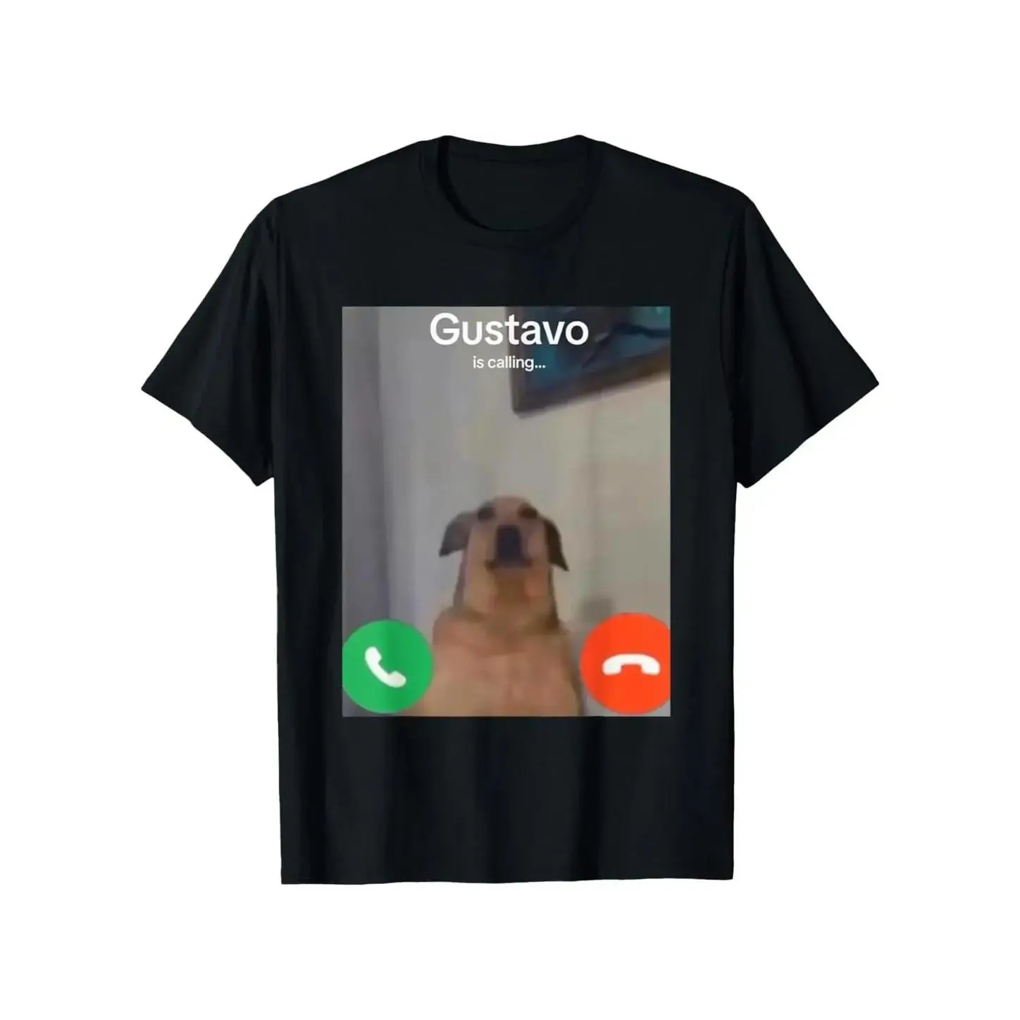 Unisex Gustavo the Dog Is Calling Meme Graphic Tee, Soft Breathable Cotton Crew Neck Shirt, Funny Gen Z Brainrot Streetwear, Viral Casual Humor Gift.Fits All.