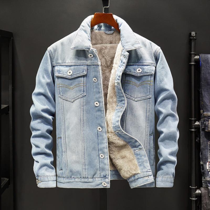 Men's winter denim cotton jacket, fleece-lined, thickened, plus size, warm coat, Korean style, fashionable and versatile, simple jacket top