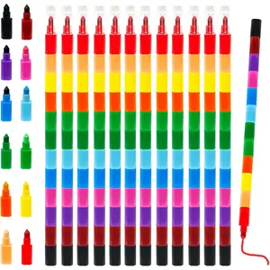 Stackable Crayons,12 PCS Stacking Buildable Crayons Colorful Stackable Pencils,12 Colors Stackable Painting Colored Pencils