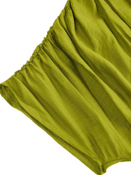 Aliling Elegant Women Dress Waist Shirred Long Dresses V Neck Short Sleeve Slim Solid Female Bodycon Casual Daily Wear Clothing