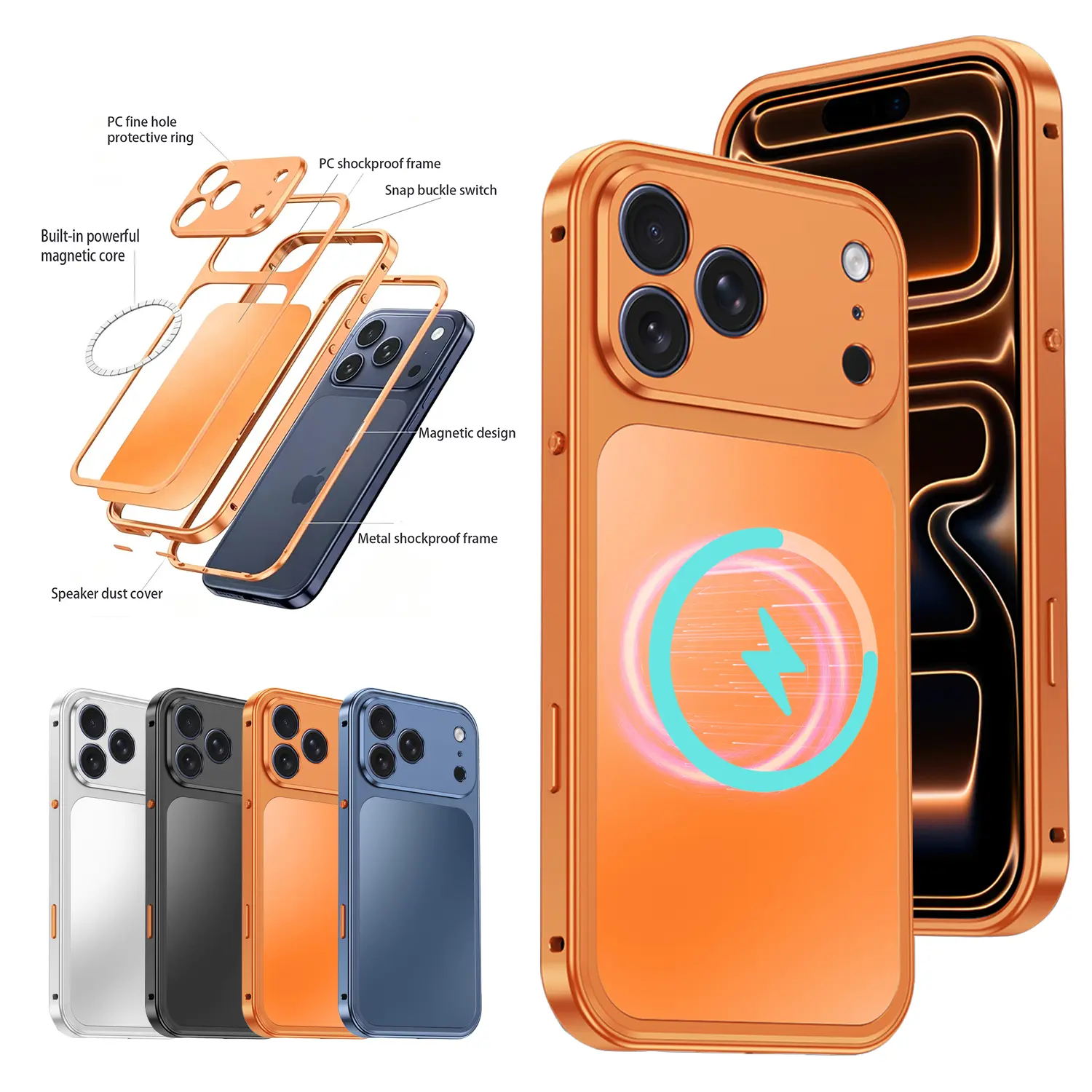 Shockproof Metal Case for iPhone 17/15/14/13 Pro Max Case,Compatible with MagSafe,Magnetic Luxury 2 in 1 Aluminum Metal Frame PC Backboard,Slim Fit Military Grade Drop Protection Shockproof Phone Case