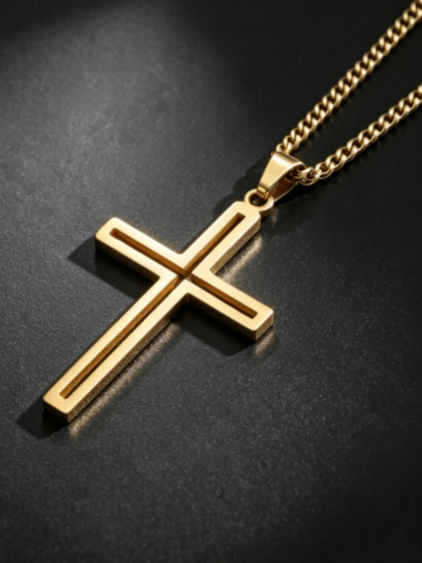 Minimalist Hollow Cross Necklace, Hip-Hop Style Stainless Steel Pendant, Unisex Couple Jewelry, Fashionable and Unique Design
