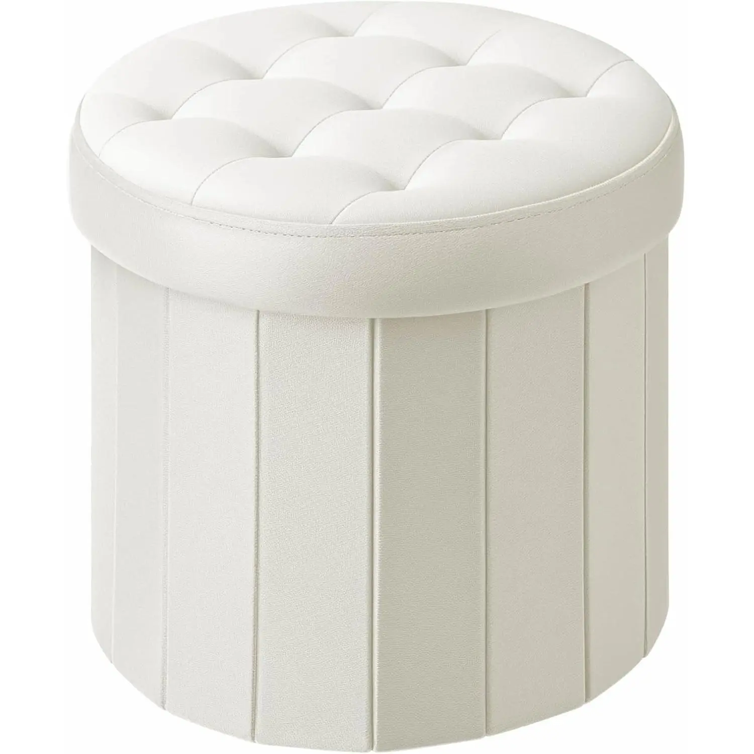 Round Storage Ottoman, 14" Folding Velvet Foot Stool Rest,Beige | Round Poufs with Thicker Foam Padded Seat Small Velvet, Livingroom, Dorm, Bedroom, Easy to install,14 x 14 x 13in