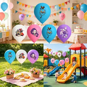 12 Inch Colorful Latex Party Balloons, Pink Purple Blue Cartoon Printed Balloon Decorations for Kids Birthday Party, Baby Shower & Theme Party Supplies