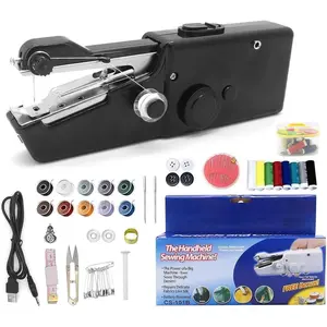 Portable Handheld Sewing Machine Kit Mini USB Electric Stitch Manual Hand Held Stitching Stapler Small Easy Sew Machine  Travel Tiny Tailor Sewing Embroidery Tool Device Heavy Duty (Black)