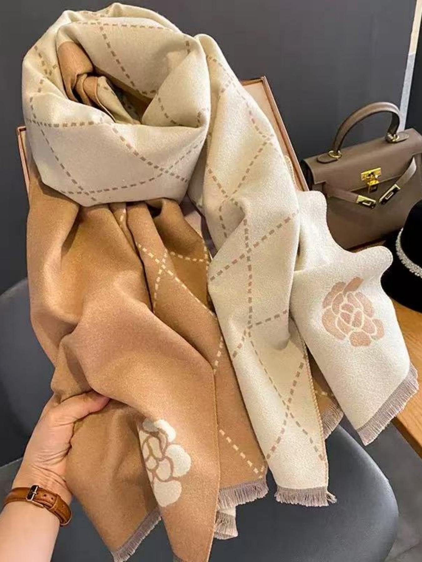 Women's High-End Light Luxury Camellia Imitation Cashmere Scarf, Fashion Evening Shawl, Elegant Soft Warm Winter Accessory, Floral Pattern Shawl