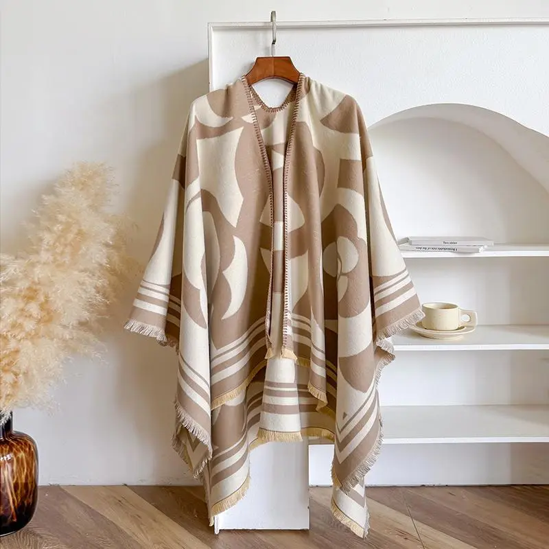 Women's Printed Shawl Wrap Fashionable Open Front Poncho Cape, Gift for Women