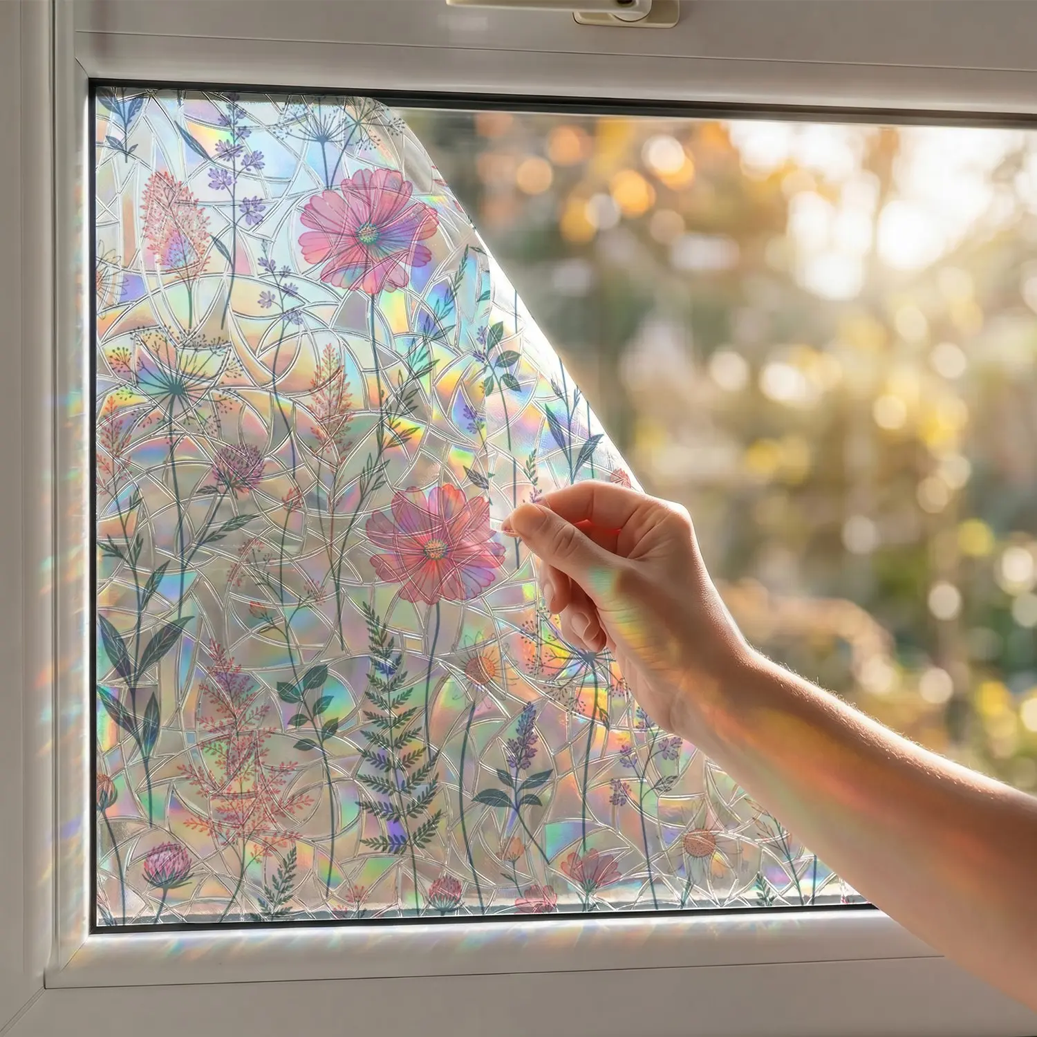 Vintage Wild Small Floral Pattern Static Adhesive Colorful Glass Window Stickers, Reusable, Easy Installation, Privacy Window Film