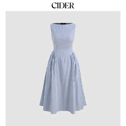 Cider [size 0-10] Cotton-blend Boat Neck Striped Ruffle Maxi Dress